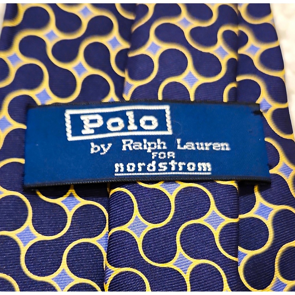 VTG Polo Ralph Lauren for Nordstrom 100% Silk tie Handmade USA, Navy Blue & Gold